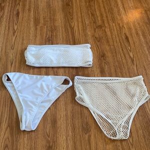 White bandeau bikini with netting